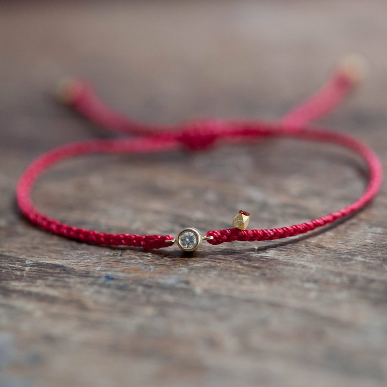 Red String Bracelet With Charm 0.06 Ctw. Diamond Braided Etsy