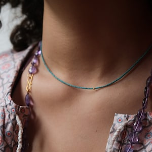 Delicate 14k gold turquoise necklace  - genuine turquoise -heishi beads - beaded necklace - turquoise choker necklace