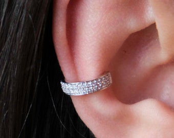 18k white gold Ear cuff, Genuine Natural Diamonds, 0.12 ctw diamond pave ear cuff, earrings, diamond ear cuff, for woman, gift for her