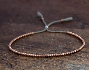 Solid 14k Rose Gold Beaded Friendship Bracelet, delicate bracelet with dainty beads with silk, bead bracelet, beaded bracelet, 14k bracelet