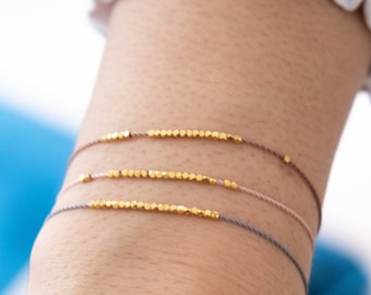 18k solid gold Delicate friendship bracelet, minimalistic bracelet, dainty wish bracelet stacking bracelet, silk cord bracelet gold bracelet