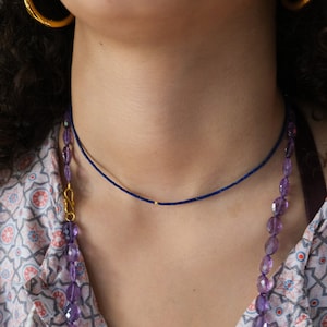 Delicate 14k gold lapis lazuli necklace, genuine Lapis heishi beads, beaded necklace, choker necklace, gemstone bead necklace, gift for her