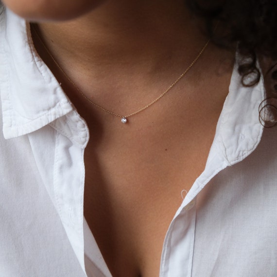 Floating Diamond Necklace : Gold and Silver Gemstone Pendants on Dainty  Chains : Arden Jewelers