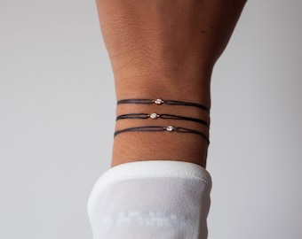 Diamond solitaire bracelet,  cord bracelet, diamond friendship bracelet, white diamond minimalist bracelet