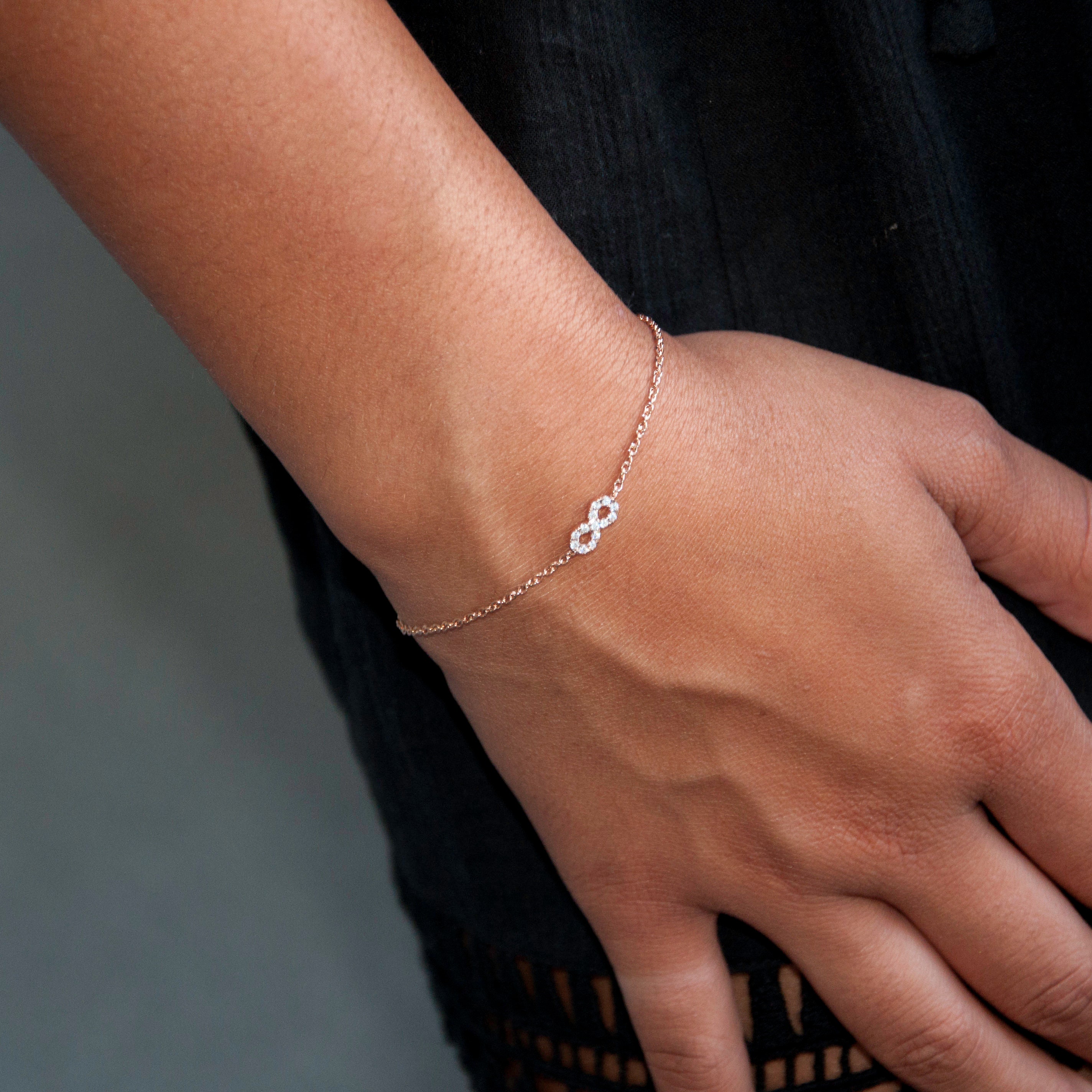 Gold infinity bracelet in 14k gold and white diamonds Etsy