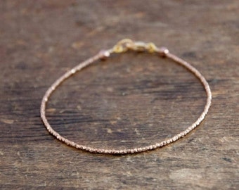 Rose gold beads bracelet.  Essential Gold stacking bracelet - simple bead bracelet