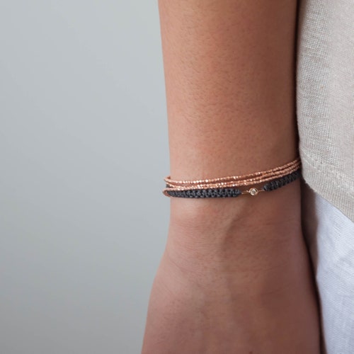 Rose Gold Bead Bracelet Delicate Beaded Bracelet for Etsy
