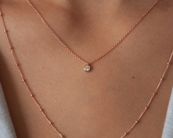 14k gold diamond charm necklace - Bezeled Diamond Necklace 14k - Delicate Diamond dangle - gift for her -April birthstone