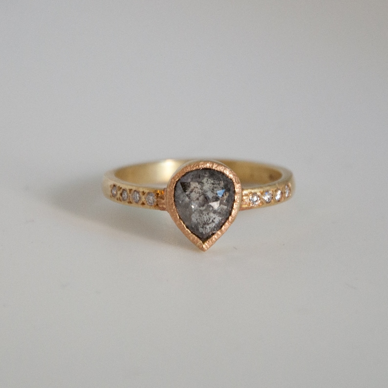 Rose Cut Salt and Pepper Diamond Ring engagement Ring Etsy