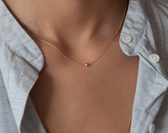 14k Gold Ball Necklace: Minimalist Bead Choker