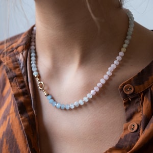 Knotted aquamarine necklace, silk cord gemstone, knotted gemstone necklace, shaded aquamarine, candy necklace, june birthstone, gift for her