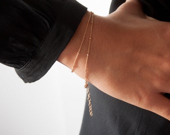 14K Gold Dainty Beaded chain Bracelet - Satellite Bracelet - Minimalist simple bracelet -Gift for her - 14k solid gold