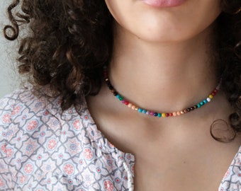 14k Gold Regenbogen Halskette - Edelsteine - bunte Halskette - Candy Halskette - Perlen Halskette - Geschenk für sie - einfache Halskette