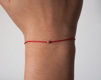 14k Gold Red String bracelet, Beaded Ball Bracelet silk cord, silk cord, red string bracelet solid gold,  bead bracelet,  luck, gift for her