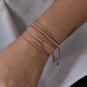 Dainty 14k solid gold bead bracelet friendship bracelet gold silk bracelet 14k solid gold beaded bracelet simple bracelet, gift for her image 3