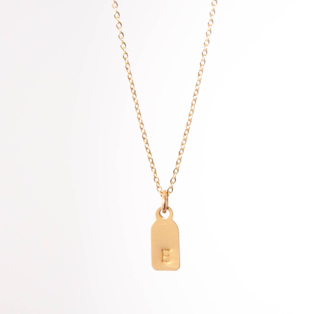 Tiny Initial Necklace in 14k Solid Gold, Personalized Tag Necklaces Etsy