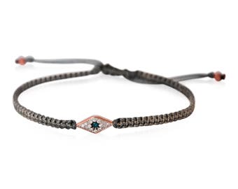 Diamond Evil eye bracelet - adjustable eye bracelet - tiny evil eye - silk cord evil eye bracelet - protection amulet