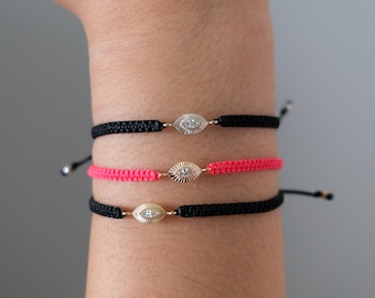 Diamond Evil Eye Bracelet: 14k Gold Cord Friendship Bracelet
