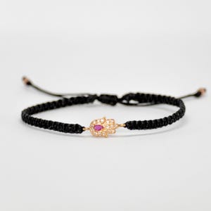 14k Gold Hamsa Bracelet: Diamond Hand of Fatima, Ruby/Emerald/Sapphire
