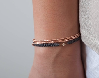 Rose Gold Bracelet, Triple wrap beaded bracelet, wrap bracelet