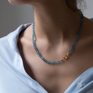 14k blauwe apatietketting, geknoopte zijden ketting, kralenketting, edelsteenketting, kralenketting, chocker, gelaagde ketting, cadeau voor haar