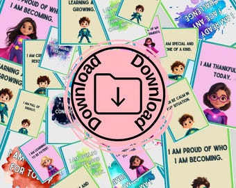 Cartes d'affirmation pour les enfants : état d'esprit positif, questions sur la pleine conscience (téléchargement numérique)
