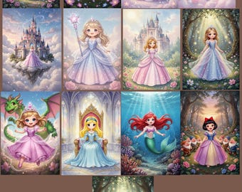 Fairytale Princess Wall Art Set – Fantasy Girls Nursery Decor, Kids Printable (Digital Download)