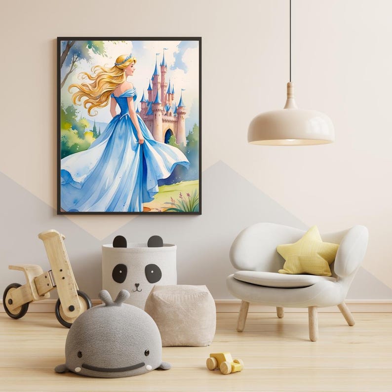 Princess Wall Art | Fairytale Castle Printable | Blue Gown Girl ...