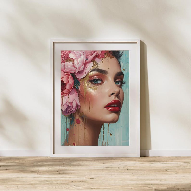 Floral Woman Portrait Wall Art Printable, Modern Feminine Art Print ...