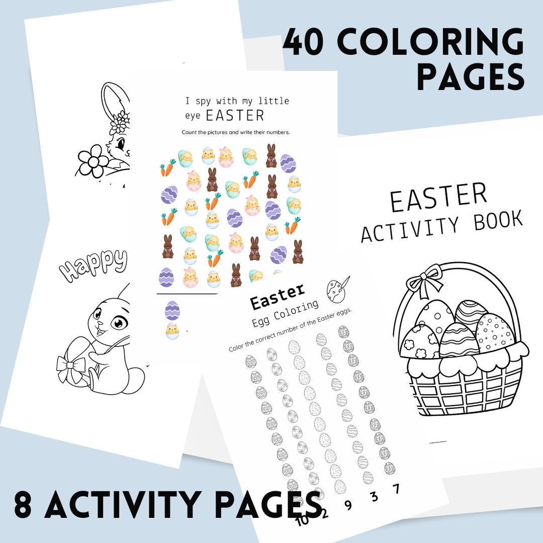 Easter Coloring & Activity Book for Kids | 48 A4 Printable Pages ...