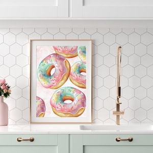 Watercolor Donuts Print | Rainbow Frosted Pastries Wall Art | Digital Download