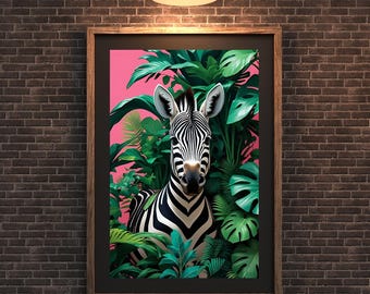 Moderner Zebra Dschungel Druck | Digitales Wandbild | Sofort Download