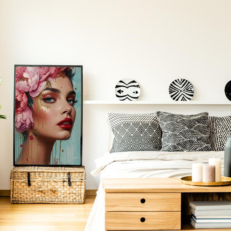 Floral Woman Portrait Wall Art Printable, Modern Feminine Art Print ...