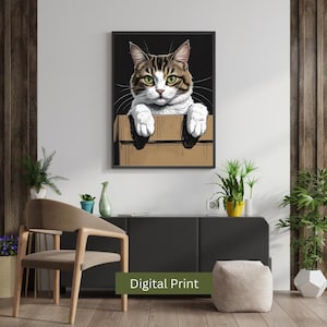Peeking Cat – Tabby Wall Art Print for Cat Lovers- Digital Art