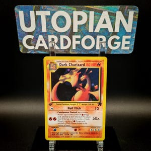Dark Charizard First Edition Holo Rare • Handmade PROXY/ORICA • Team Rocket 4/82 • Rainbow Holography applied on the Artwork Background