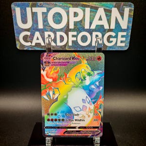 Charizard VMAX Rainbow Secret Rare • Feito à mão PROXY/Orica • Champion's Path 74 • Com padrão TEXTURE e holografia Rainbow aplicada