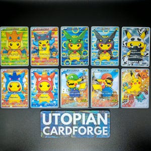 Lot de 10 cartes Pikachu portant un poncho • Proxy/Orica fait à la main • Inspiré de la boîte spéciale Pikachu des promos XY 2016 • Avec holographie Starfoil