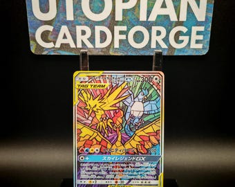 Moltres & Zapdos en Articuno GX • Handgemaakte PROXY/ORICA • Sky Legend 060 • Met textuurpatroon en regenboogholografie, gouden naam