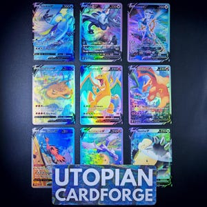 Lot de 9 cartes Lugia V TEXTURÉES Arc-en-ciel Holographique • Proxy/Orica fait main • Tempête d'argent 186 • Dracaufeu V, Dracaufeu V, Arceus V, Ptérodactyle V