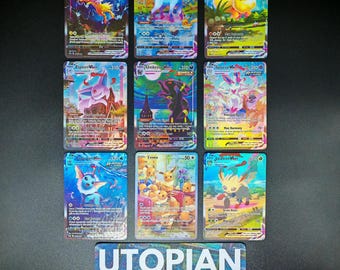 Evolving Skies Eeveelutions 9 Cards Bundle VMAX • Handmade Proxy/Orica • With Texture Pattern and Rainbow Holo Umbreon, Espeon, Leafeon
