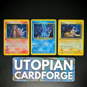 スイクン、エンテイ、ライチュウ ホロ レア • ハンドメイドプロキシ/オリカ • ネオ・レベレーション 14、6、13 • アートワークの背景にレインボーホログラフィーを適用
