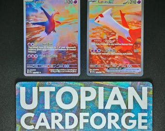 Latios and Latias Illustrator Rare • Handmade PROXY/ORICA • Surging Sparks 203 239 • Rainbow Holography applied on the Artwork background