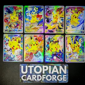 Pikachu Japanese Promos 8 Cards Bundle • Handmade Proxy/Orica • xy promos • TEXTURED Fronts with gorgeous rainbow holography