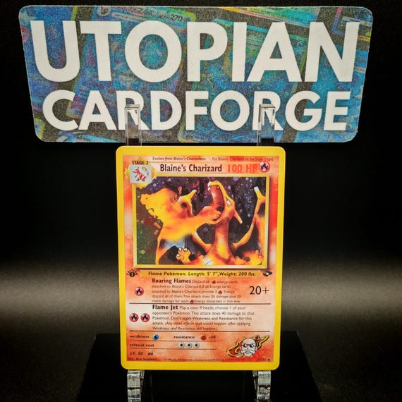 Blaine's Charizard First Edition Handmade PROXY/ORICA Gym Challenge 2/132 With Rainbow Holography Applied in the Artwork Background - Etsy Blaine's Charizard First Edition Handmade PROXY/ORICA Gym Challenge 2/132 With Rainbow Holography Applied in the Artwork Background - Etsy