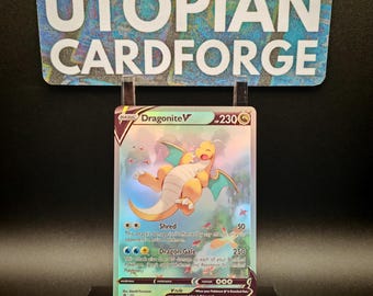 Dragonite V Alternatieve Kunst • Handgemaakte PROXY/ORICA • Evolving Skies 192 • Regenboogholografie toegepast op de achtergrond van het kunstwerk