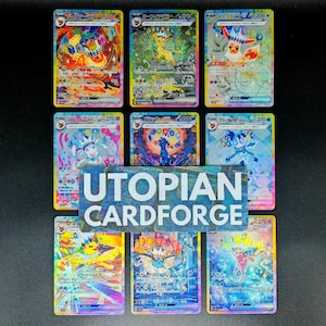 Lot de 9 cartes Terastal Festival & Prismatic Evolutions Eeveelutions • Proxy/Orica fait main TEXTURÉ • Umbreon, Mentali, Phyllali, Givrali ex