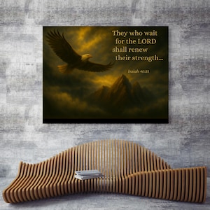 Jesaja 40:31 Zij die op de Heer wachten, zullen hun kracht vernieuwen Muurkunst christelijk cadeau schrift afdrukken inspirerende woondecoratie adelaar