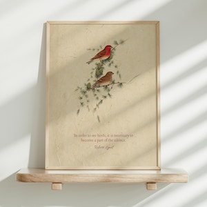 Stampa artistica di uccelli del bosco, decorazione murale rustica, stampa incorniciata con illustrazione naturalistica in stile cottagecore, amante degli uccelli, decorazione della fauna selvatica, natura e botanica