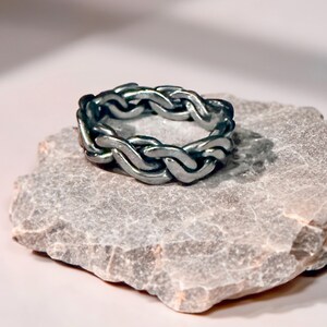 Hand Welded Stainless Steel Chain Ring – Industrial Minimalist Band – Unisex Promise Ring