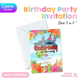 Faire-part d'anniversaire en toile | Modèle modifiable | 5 x 7" | Téléchargement instantané | Broderie